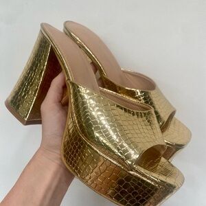 Gold Croc-Embossed Platform Heels